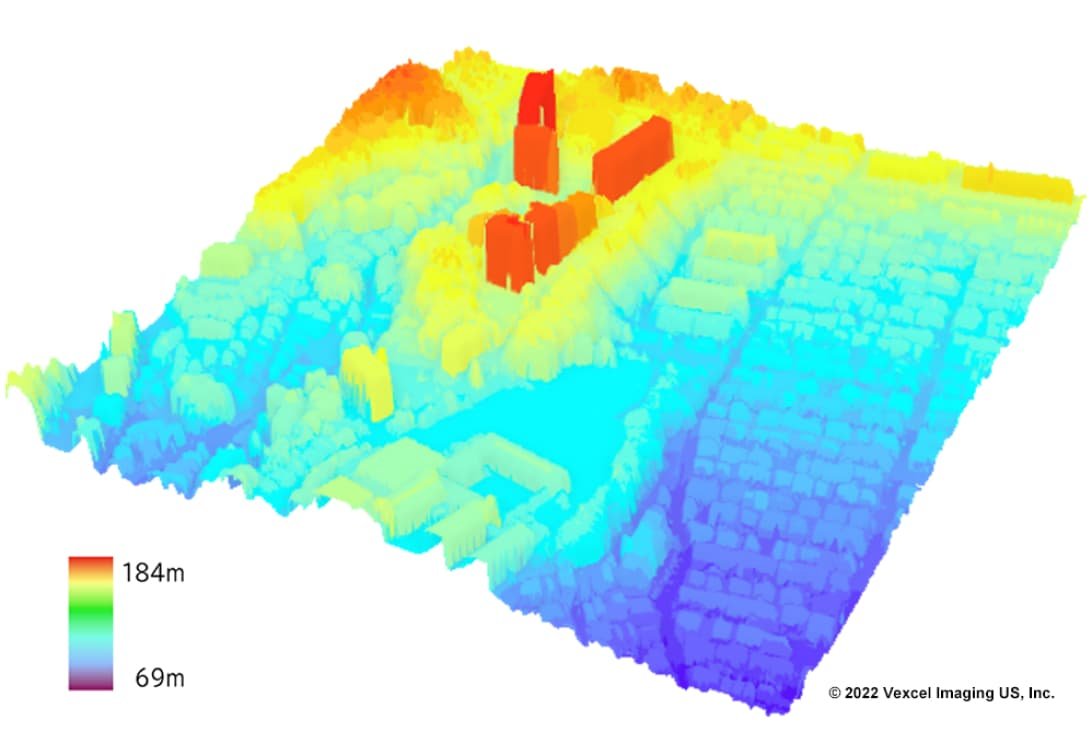 地形及び建物の高さに差のある地域のDSM （数値表層モデル）データ