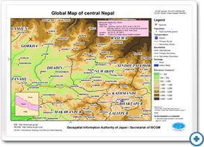 ネパール中部の地球地図 