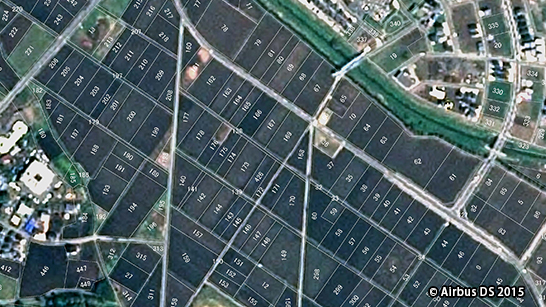 フルカラー衛星画像＋農地地番図の重ね合わせ図