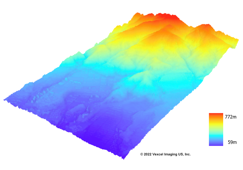 山間部を含む高低差のある地域のDSM（数値表層モデル）データ