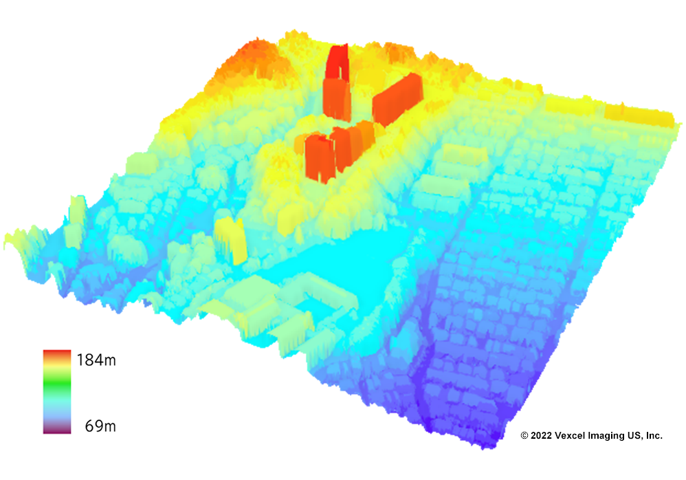 地形及び建物の高さに差のある地域のDSM （数値表層モデル）データ